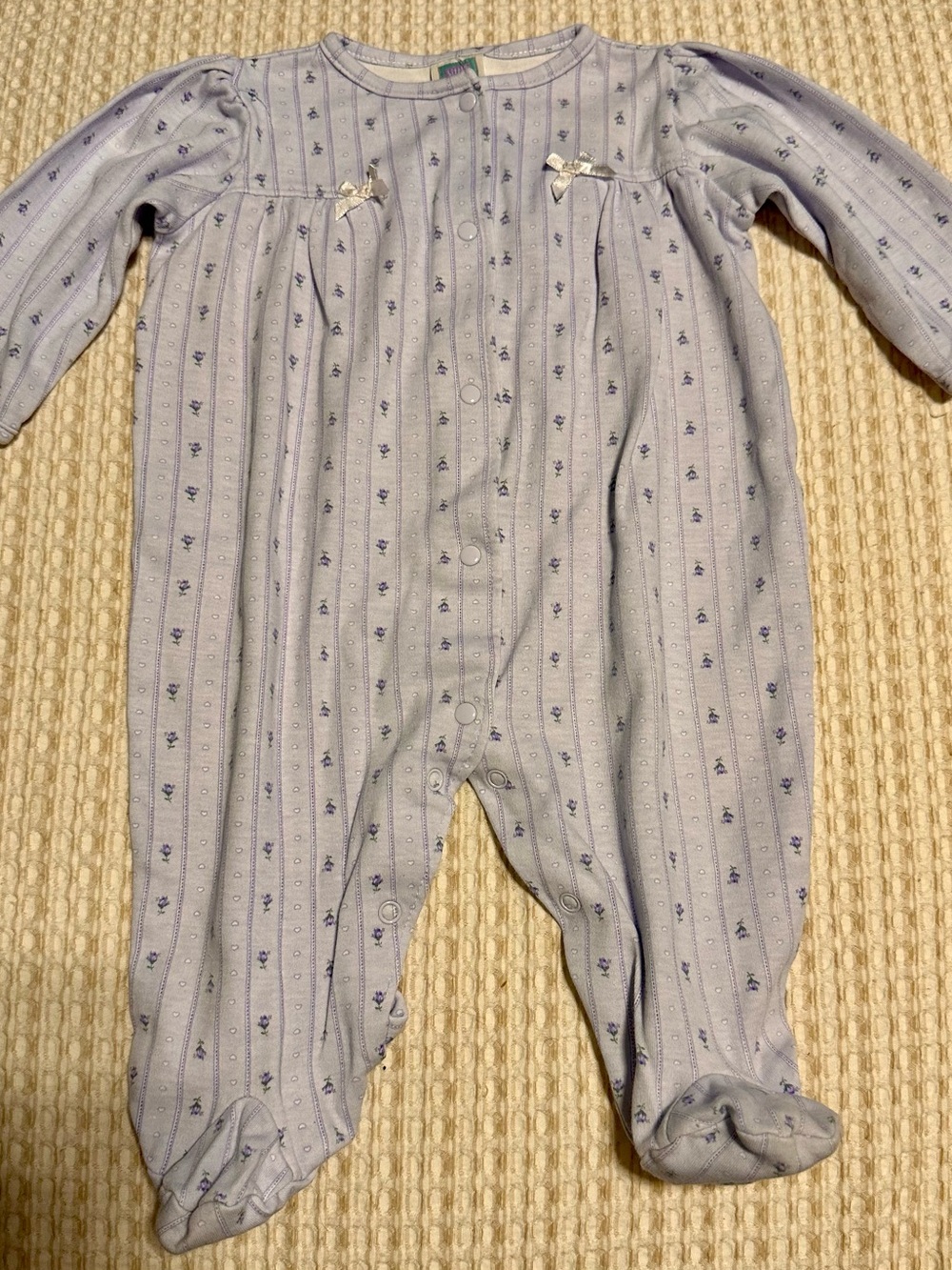 Little Me Lavender Floral-Striped Footed One-Piece